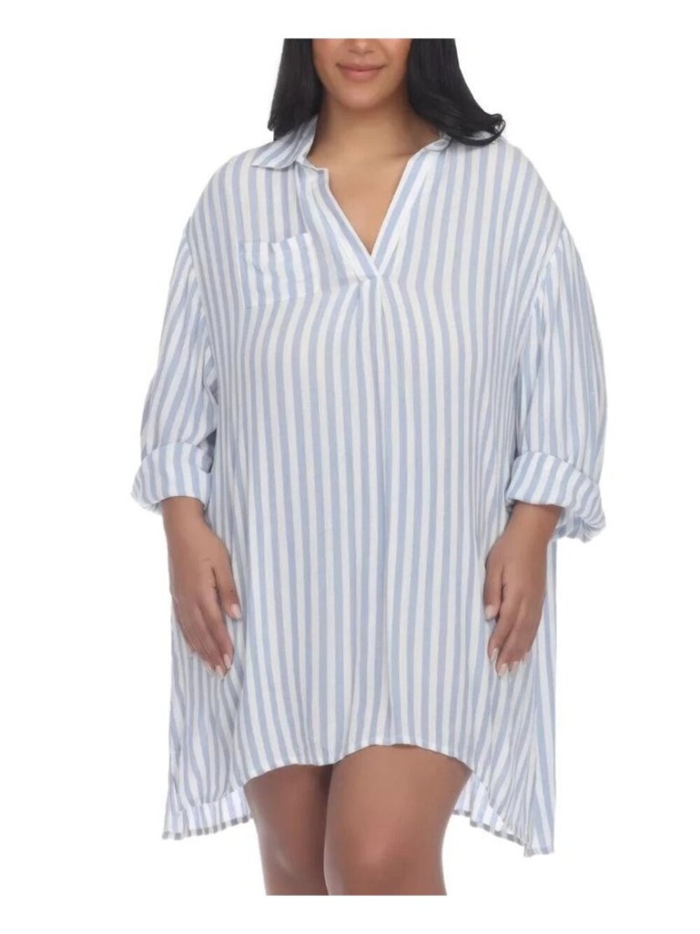 Raviya Womens Striped Tunic Shirt Cover up Swimsuit Chambray Blue Size 0X NWT